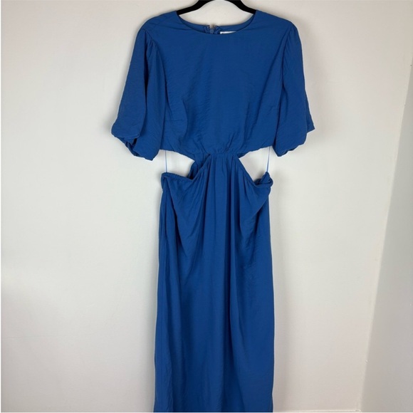 Blue Puff Sleeve Cutout Mini Dress - Picture 2 of 2